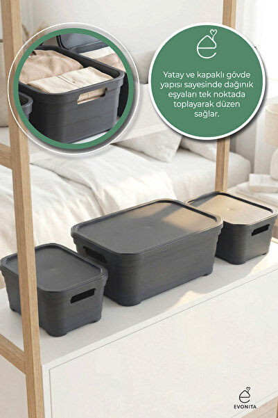 EVONİTA Set de 3 cutii de depozitare cu capace Organizator Organizator pentru...