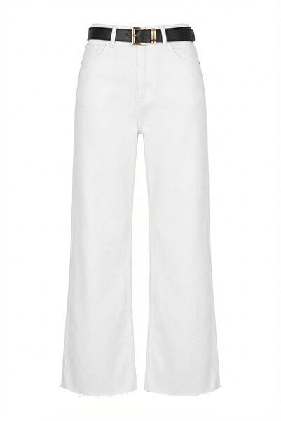 HAZELANNA Λευκό τζιν με φαρδιά μπατζάκια και μαύρη ζώνη