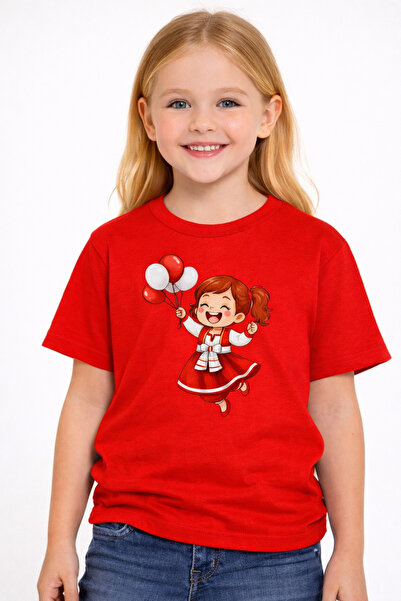 VODEXA Unisex Cheerful Girl Printed Kids T-Shirt 100% Cotton – Red Unisex Sum...