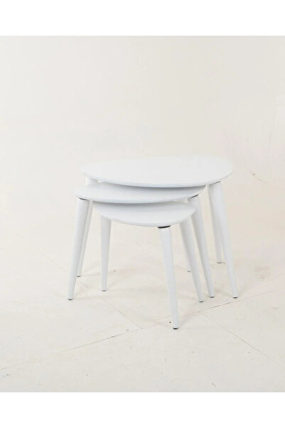 PLASMOB Set of 3 Delta White Nesting Coffee Tables – Modern Drop Design, MDF ...