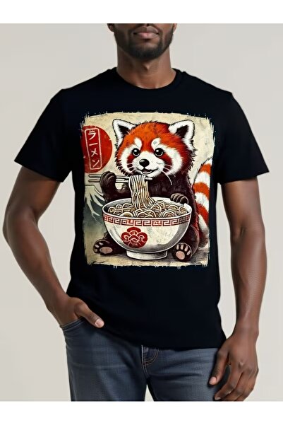 AEMİ Μπλουζάκι Unisex με στάμπα ράμεν και ρακούν, μεγάλου μεγέθους, με λαιμόκ...