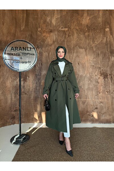 hacer ayaydın Γυναικεία καμπαρντίνα με διπλό γιακά, φορητή ζώνη και κουμπιά