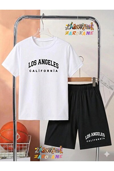 ZAROKANE Los Angeles Yazi Printed Top and Shorts/T-Shirt Two-Piece Summer Kid...