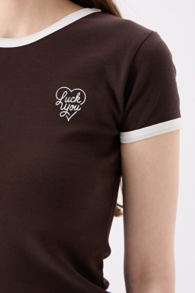 CrepTekstil Crep Γυναικείο T-Shirt με στάμπα Luck You, με λαιμόκοψη ποδηλάτου...