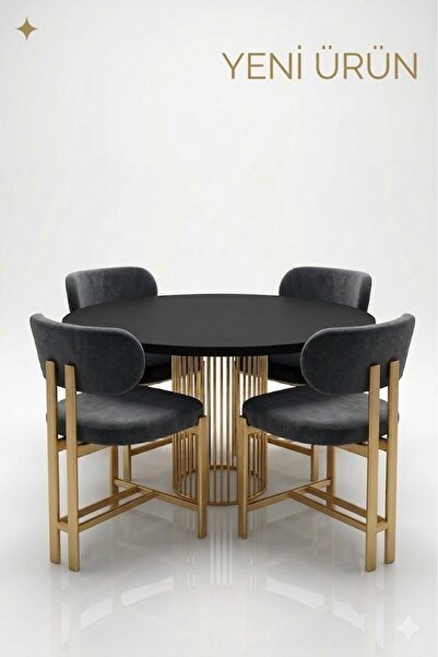 EDMONDA EV AKSESUAR LİZA GOLD METAL MUTFAK MASASI TAKIMI YEMEK ODASI TAKIMI 1...