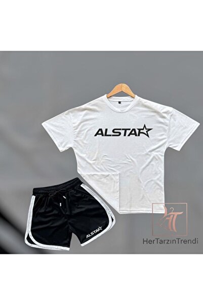 HerTarzınTrendi Unisex ALSTAR Σετ μπλουζάκι και σορτς με στάμπα Crew Neck Ove...