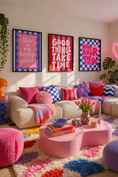 STARYUNA Σετ τριών τραπεζιών με μαύρο ξύλινο πλαίσιο, πολύχρωμη τυπογραφία κα...