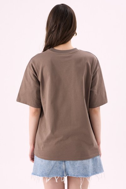 CrepTekstil Crep Women's Surf's up Text Printed Crew Neck Short Sleeve T-Shirt – Oversize Fit 100% Cotton Mink