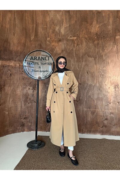 hacer ayaydın Γυναικεία καμπαρντίνα με διπλό γιακά, φορητή ζώνη και κουμπιά