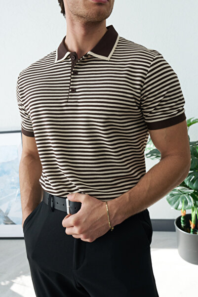 Wonraces Men's Regular Premium Collar Detailed Striped Polo Neck T-Shirt