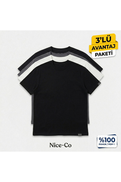 NİCE Πακέτο πλεονεκτημάτων 3 τεμαχίων Unisex Μαύρο Λευκό Ανθρακί Oversize Μπλ...