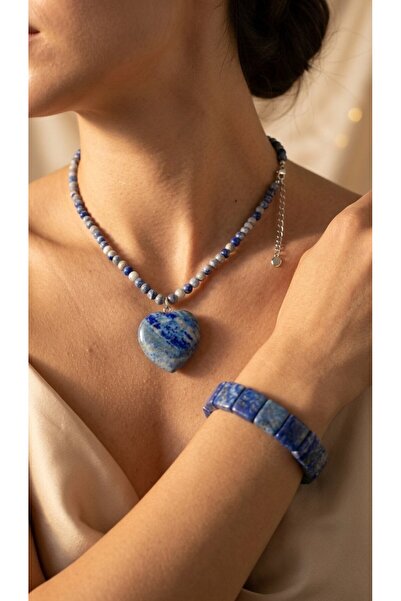 SR Jewelry Box Lapis Lazuli Doğal Taş Kolye & Bileklik Set – Enerji Taşı