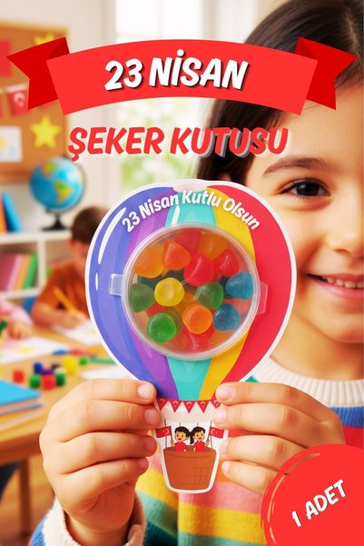 Sticker Ekspres 1 Adet 23 Nisan Şeker Kutusu Hediyelik Kutu Çocuk Bayramı Hediye Paketi