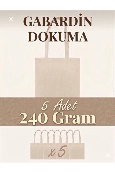 Şadoğlu Tekstil 5 Adet Gabardin Dokuma Bez Çanta Seti (240 Gram)