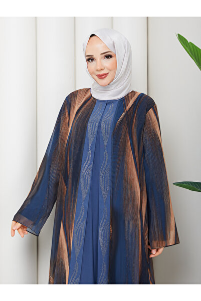 Modam Bella Plus Size Covered Dress with Stone Detail and Patterned Design