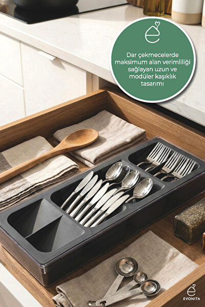 EVONİTA Ειδικά σχεδιασμένος μακρύς οργανωτής μαχαιροπίρουνων για στενά συρτάρ...