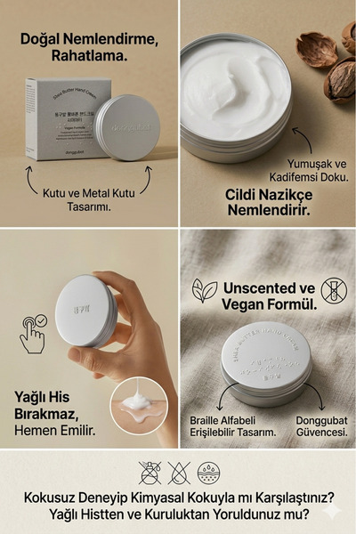 DONGGUBAT Shea El Kremi, Yoğun Nemlendirici Vegan El Kremi 60 ml, Çatlamış el...