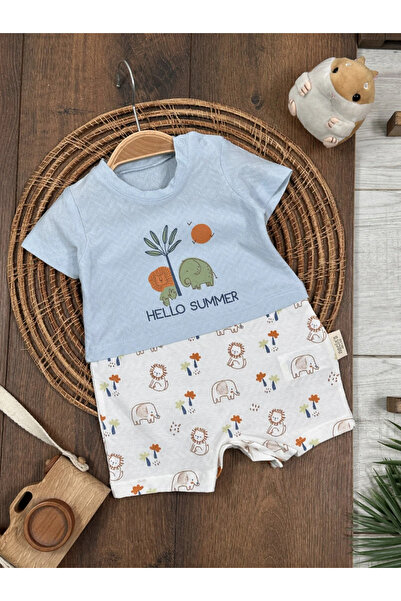 Bolly Baby Safari Baskılı Çıtçıtlı Yazlık Erkek Bebek Tulum