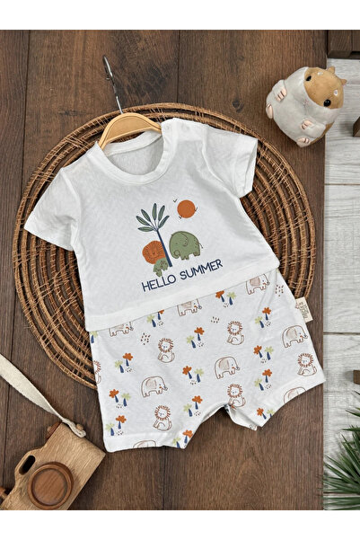 Bolly Baby Safari Baskılı Çıtçıtlı Yazlık Erkek Bebek Tulum