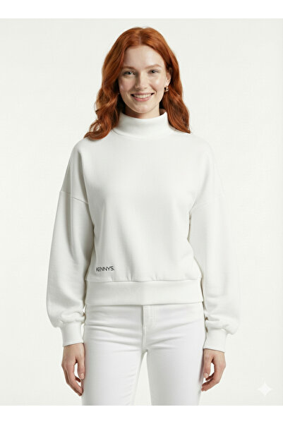 Neden Tekstil White Women's High-Neck Knitwear Oversize Sweater