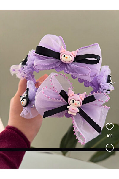 NOT GUILTY Κορώνα με φιόγκο Kuromi από μωβ ύφασμα