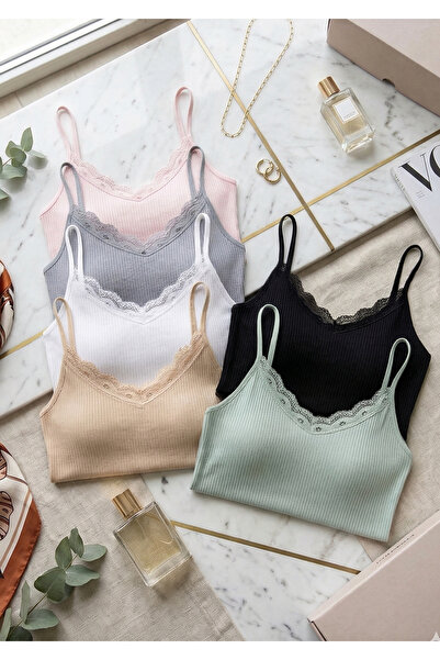 Loule Women's 6-Pack 95% Cotton Ribbed Tank Top Set with Straps - Lace Detail...