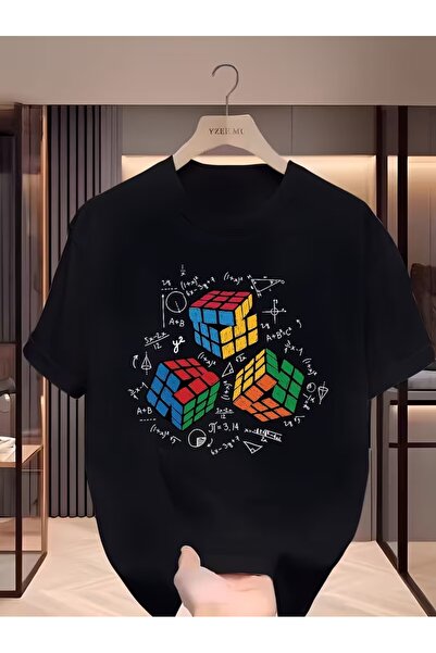 AEMİ Μπλουζάκι Unisex με στάμπα Rubik's Cube, Oversize, με λαιμόκοψη ποδηλάτου