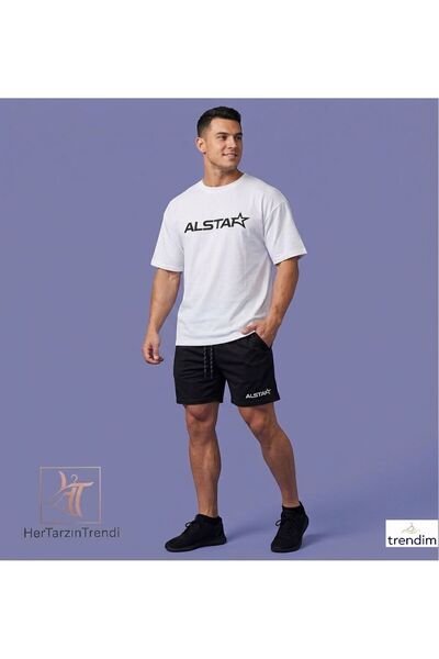 HerTarzınTrendi Unisex ALSTAR Σετ μπλουζάκι και σορτς με στάμπα Crew Neck Ove...