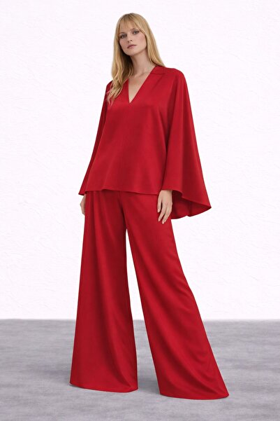 UNTIMELY A-Line Loose Blouse & Wide-Leg Pants Crepe Set