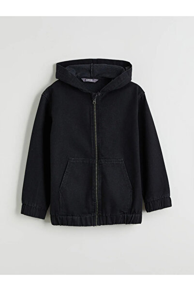 LC Waikiki Black Hooded Boy's Jean Jacket