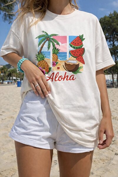 Vordevia Μπλουζάκι Aloha με στάμπα από βαμβάκι σε μεγάλο μέγεθος