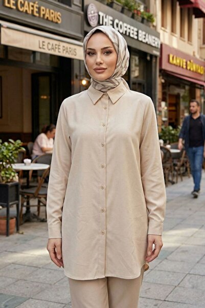 adamila Kadın Dubai Kumaş Tesettür Tunik Düğmeli Klasik Kesim Rahat Kalıp Gün...