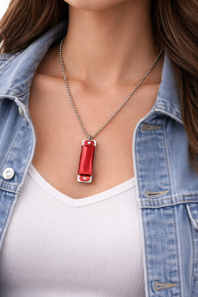 HER ŞEY NOTA www.herseynota.com Unisex Red Harmonica Necklace Metal Chain 60 ...