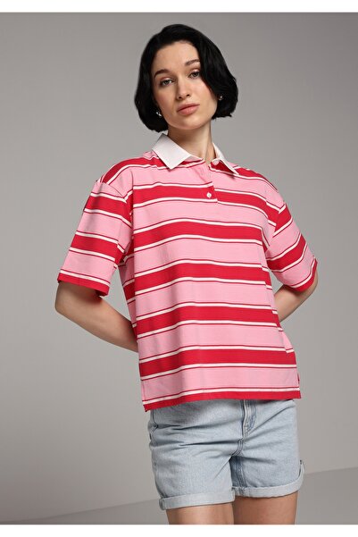 Colin's Γυναικείο κόκκινο κοντομάνικο μπλουζάκι με κανονική εφαρμογή Polo γιακά