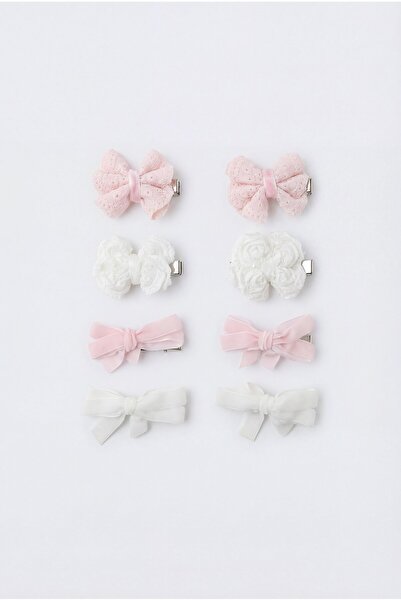 Magu Σετ αγκράφες για κορίτσια με ροζ πούδρα και εκρού φιόγκο, 8 τεμαχίων