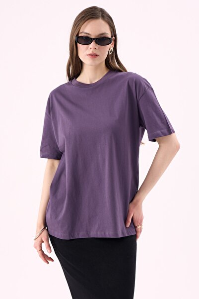 CrepTekstil Crep Kadın Basic Bisiklet Yaka Oversize T-Shirt Mor – %100 Organi...