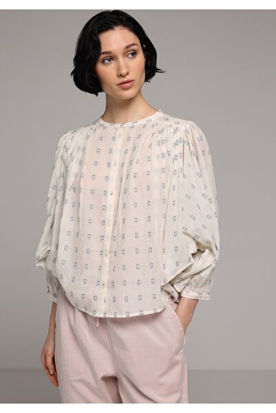 Colin's Fashion Fit Round Neck Με κέντημα Γυναικείο εκρού μακρυμάνικο πουκάμισο