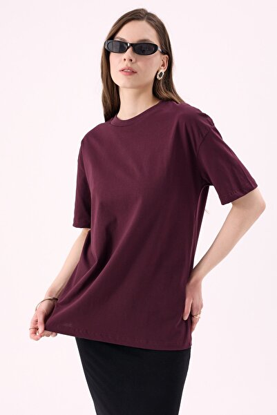 CrepTekstil Tricou oversize Crep pentru femei, cu gât tip crewneck, culoare p...