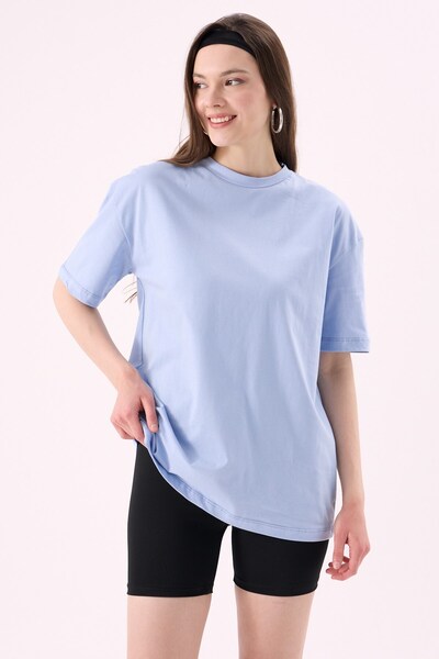 CrepTekstil Crep Γυναικείο T-Shirt Basic Crew Neck Oversize Μπλε – 100% Βιολο...