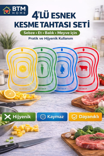 btm home 4-Piece Flexible Cutting Board Set Foldable Chopping Board Vegetable...