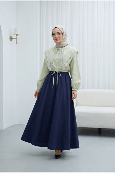 Modamorfo Δαντελωτό πουκάμισο ποπλίνα με φαρδύ γιακά και ελαστικά μανίκια με ...