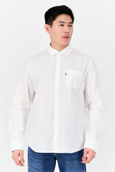 Levi's Men Slim Fit Brand Logo Long Sleeve Casual Shirt, White