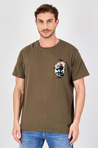 Brave Soul Men Crew Neck Short Sleeve Graphic Print T-Shirts, Olive