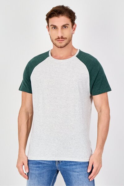 Brave Soul Men Crew Neck Short Sleeve Two-Tone T-Shirt, Grey