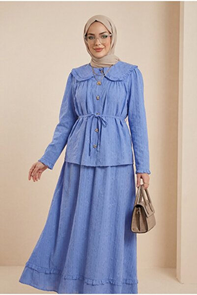 Modamorfo Βρεφικό σετ με γιακά, κορδόνια, κουμπιά, φούστα και φόδρα από λινό ...