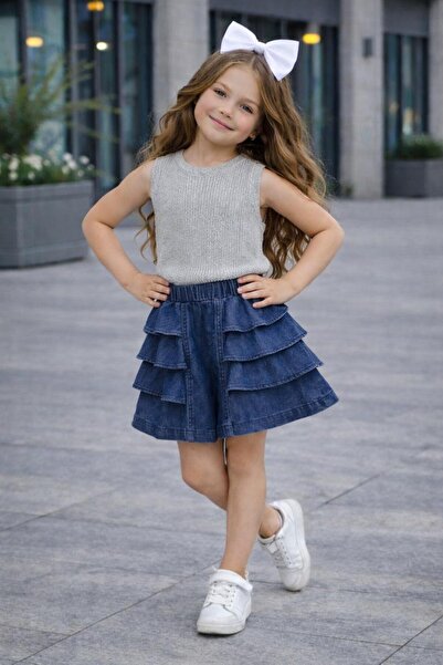 KOKOŞ BEBEK Σετ για κορίτσια με βασικό τοπ και τζιν σορτς με ραφές - Ηλικία 2...