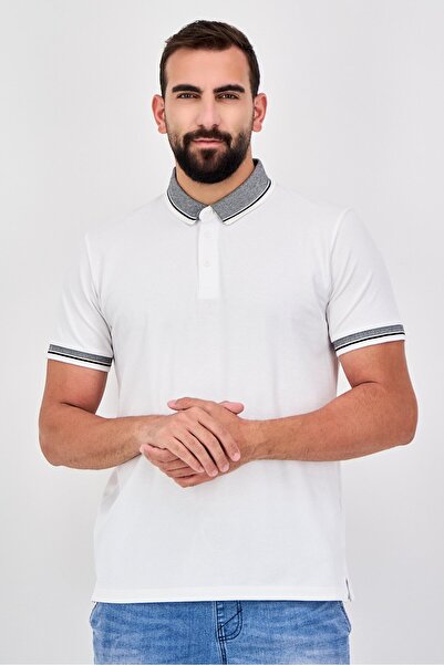 CELIO قميص بولو رجالي بأكمام قصيرة وقصة عادية، لون أبيض