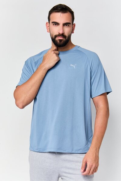 Puma Men Sportswear Fit Short Sleeve Evostripe Outdoor T-Shirt, Sage Blue