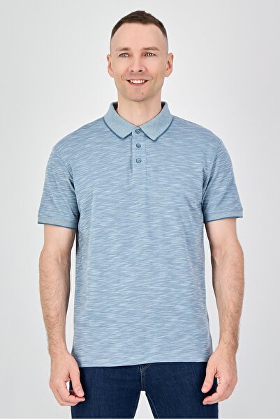 CELIO Men Regular Fit Heather Short Sleeve Polo Shirts, Ash Blue