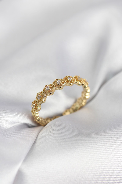 Nehir Stylish Row Flower Model Gold Color Zircon Stone Women's Ring Teachers ...